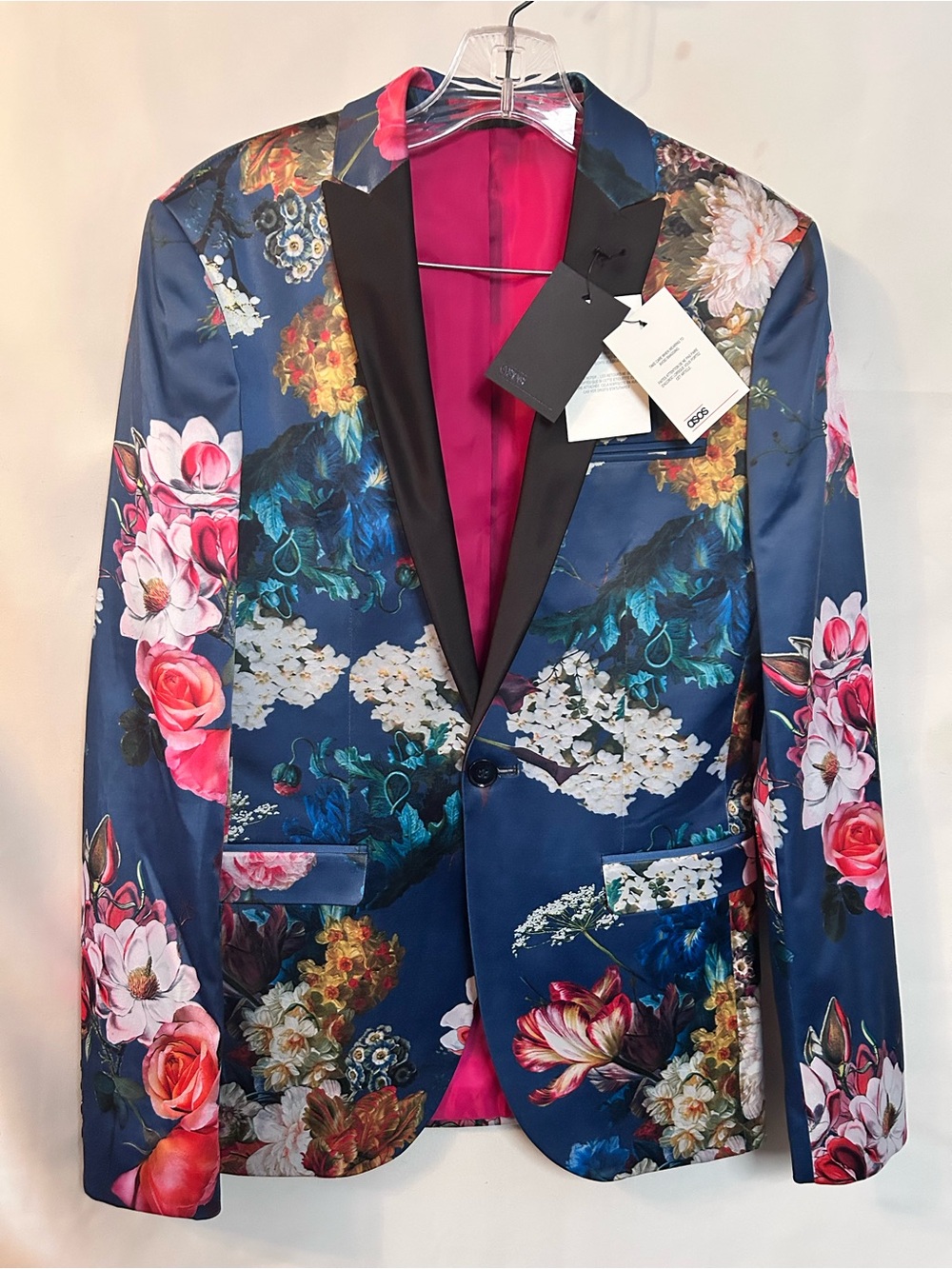 Men’s ASOS Blue Multi  Color Floral Poly/Cotton ( Satin ) Sz. 38 R ( NWT )
